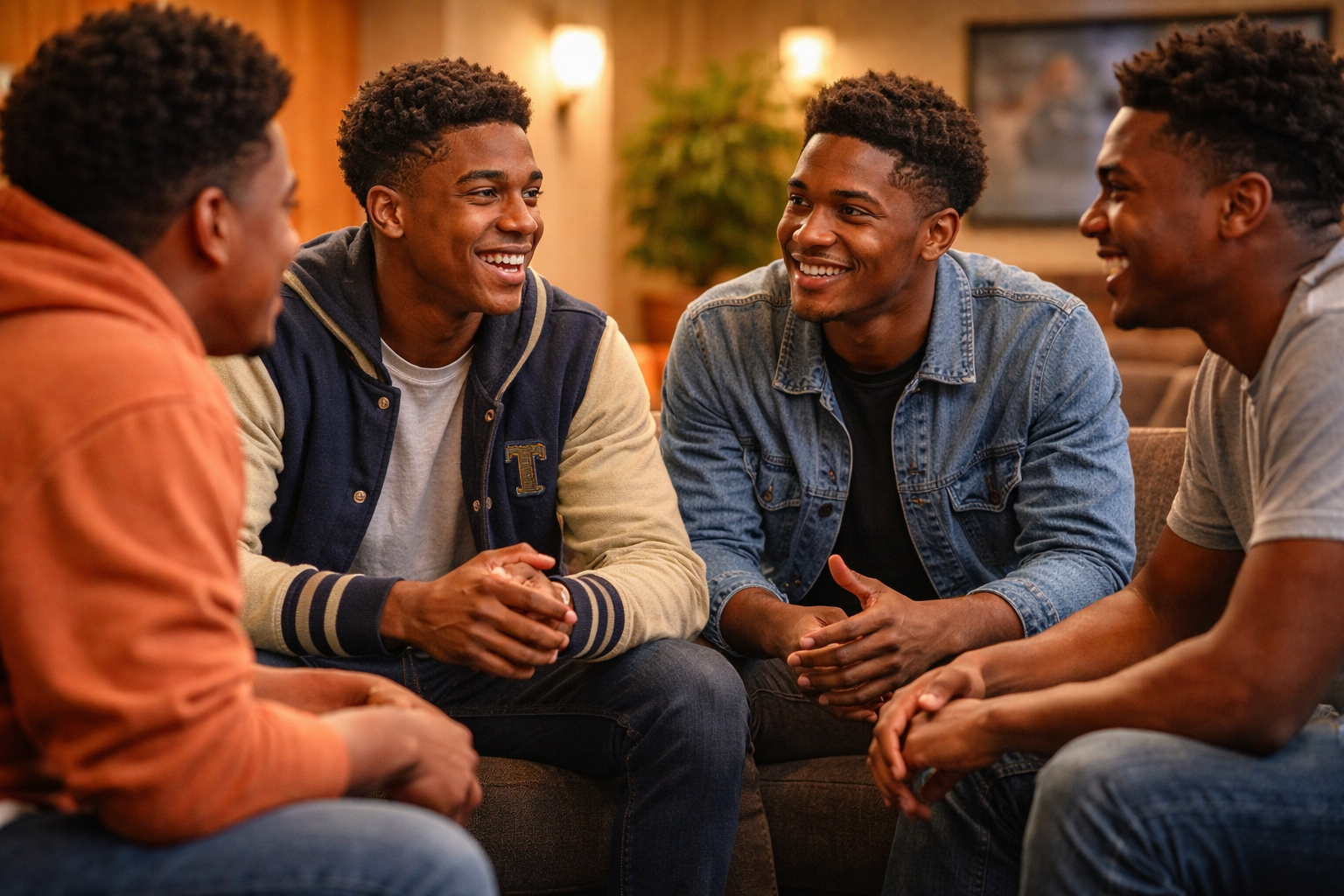 Young men in conversation